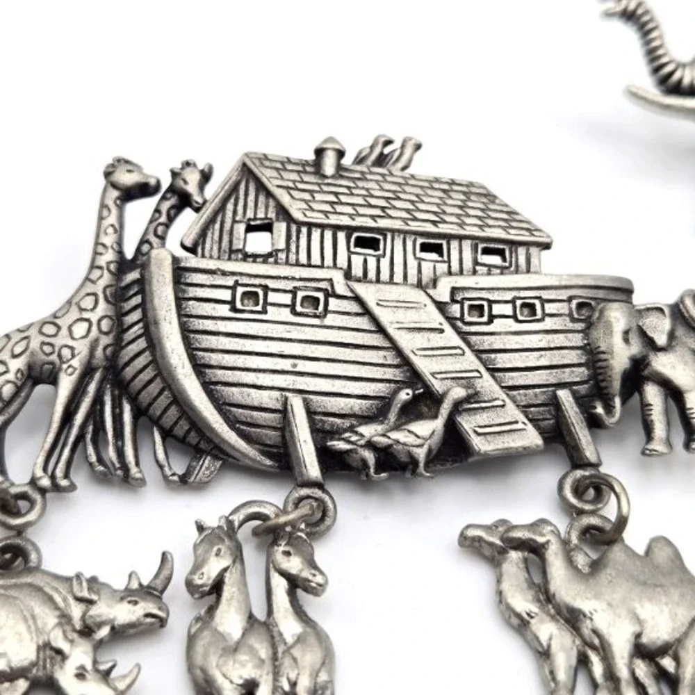 JJ Jonette Jewelry Silvertone‎ Noah's Ark Brooch and J. Crew Elephant Pin